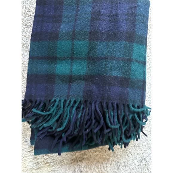 Vintage Pendleton Wool Throw Blanket Plaid 52x72” fringed dark blue green - Picture 7 of 12